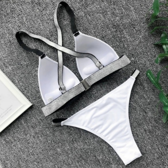 New White Shimmering Push Up Top Bikini Set Swimsuit Size S - Picture 6 of 8